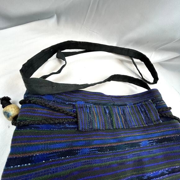 Cloth Purse Bohemian Sling Mexico Playa Del Carmen embroidered cinch lined - Picture 4 of 12